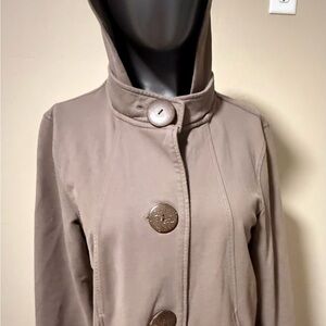 Christopher & Banks Taupe Hooded Trench Coat